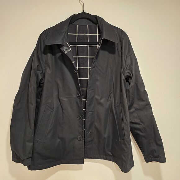 Trench Jacket Coat Women XL Reversible Black Plaid Solid Hunting Country Capsule - Picture 8 of 9